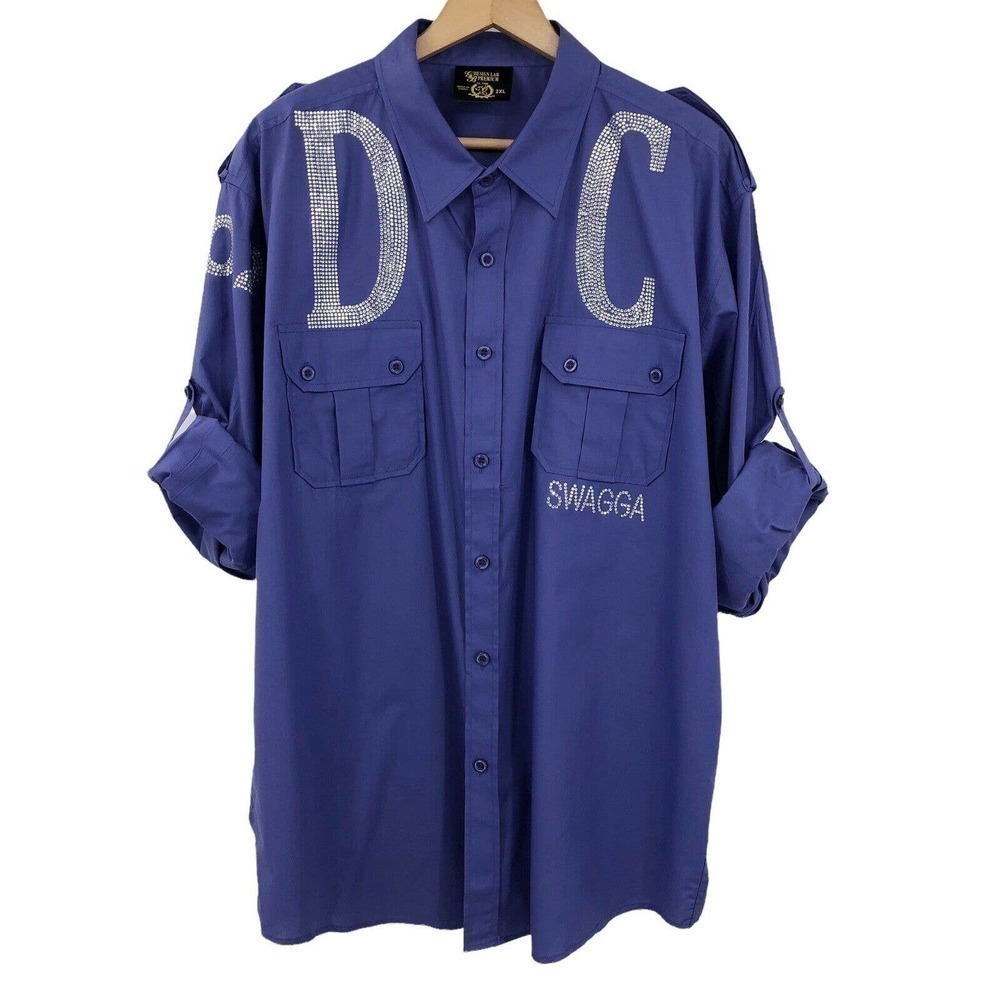 GB Design Lab Men’s Button Up Shirt Size 2XL DC Bejeweled Utility Beaded Purple